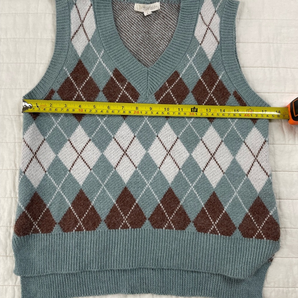 Rewind Argyle V-Neck Sweater Vest - Blue and Brown - Picture 4 of 8